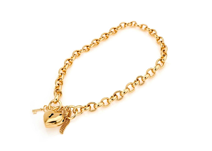 Gold Plated Womens Heart Charm Bracelet